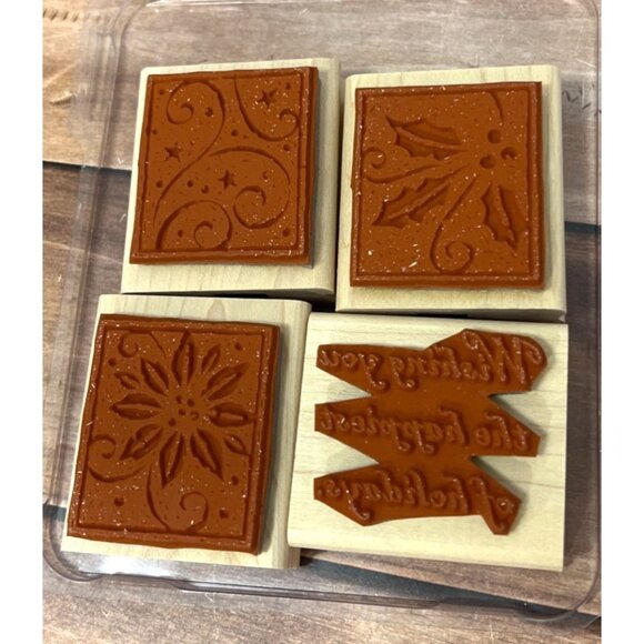 Stampin Up! HAPPIEST OF HOLIDAYS WOOD MOUNTED Rubber Stamp Set WISH HOLLY STAR - Picture 5 of 7